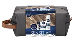 NIVEA Men Sensitive ZESTAW 5-ELEMENTOWY kosmetyczka + krem + deo roll-on + balsam po goleniu + pianka do golenia