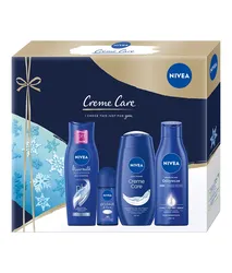 NIVEA Creme Care ZESTAW 4-ELEMENTOWY szampon + deo roll-on + żel pod prysznic + mleczko
